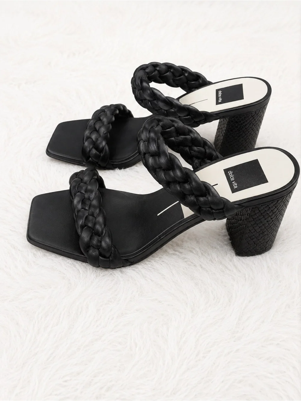 Dolce Vita Braided Block Heel Sandals Women’s Size 7 Black Square Toe Trendy - Picture 2 of 6